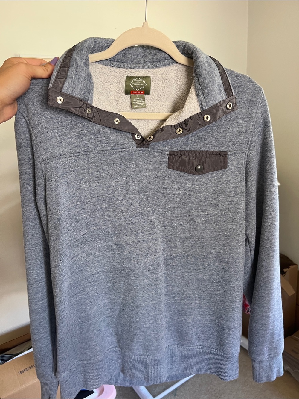 St John's Bay Men's Small Heather Grey Snap Pullover Sherpa Fleece Lined NWOT